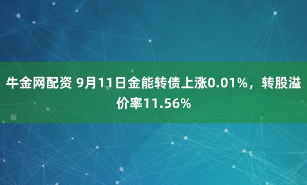 牛金网配资 9月11日金能转债上涨0.01%，转股溢价率11.56%