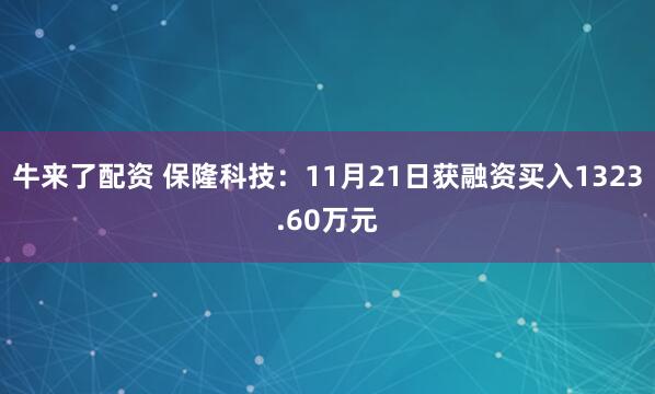 牛来了配资 保隆科技：11月21日获融资买入1323.60万元